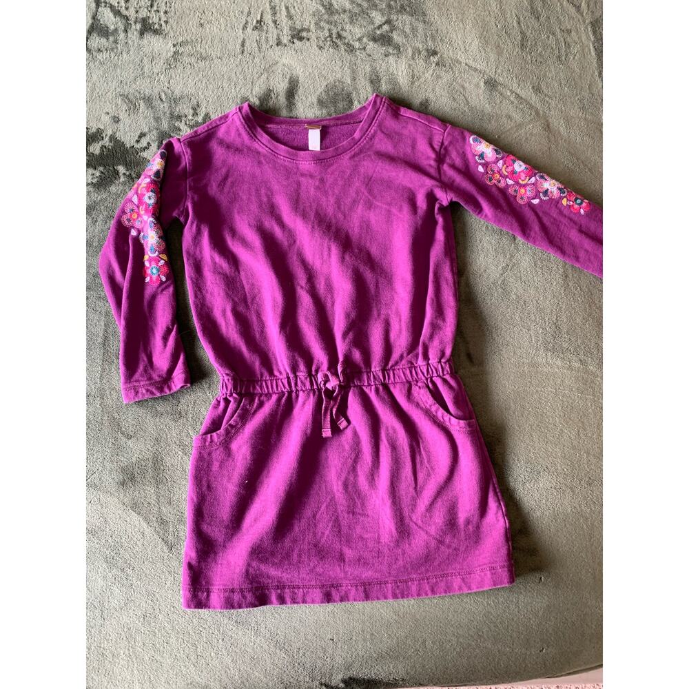 Purple tea dress with embroidered sleeves